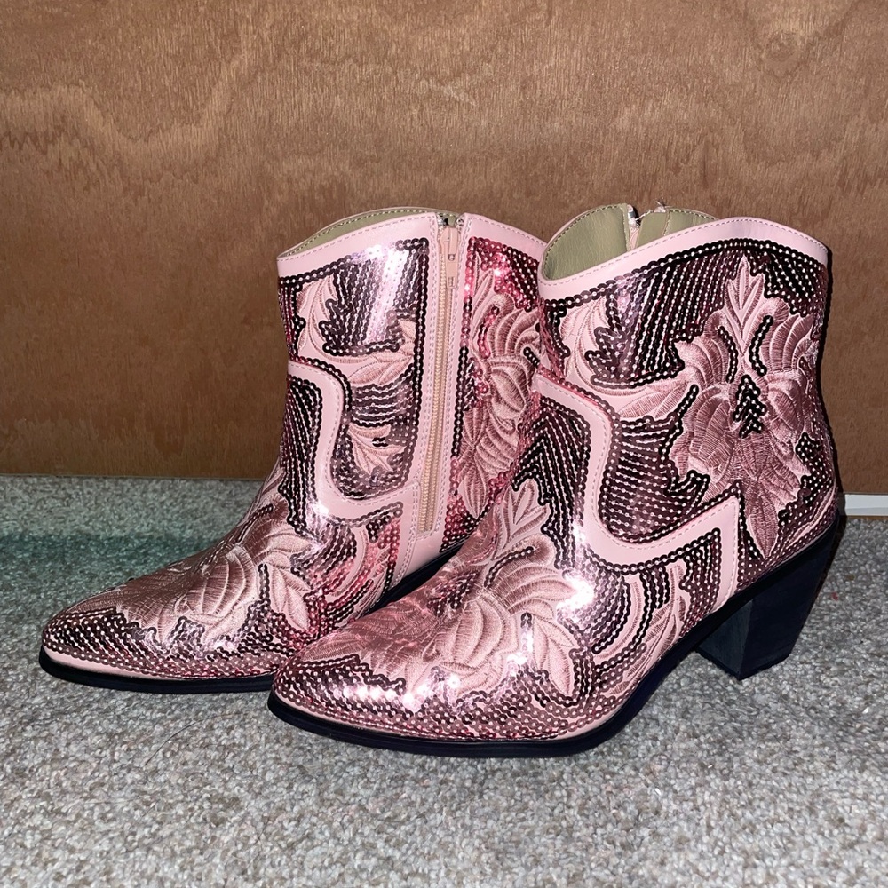 Pink Western Ankle Boots